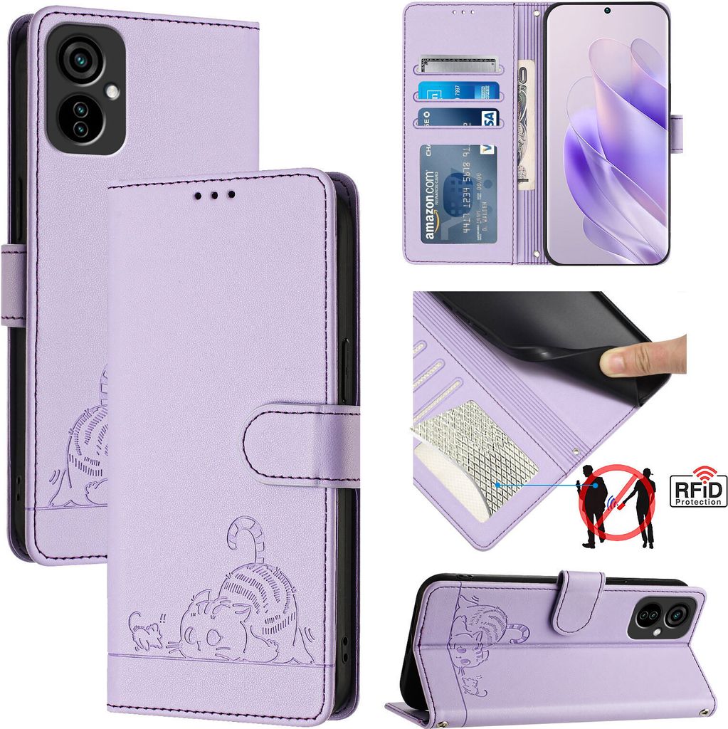 Leder Hülle für Tecno Camon 19 Neo Süße Katze Flip Case Produktbild 