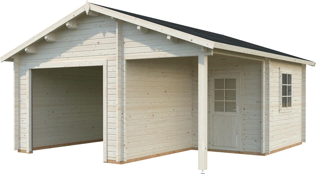 Palmako Garage Roger 21,9+5,2 m² - 44 mm - ohne Tor naturbelassen