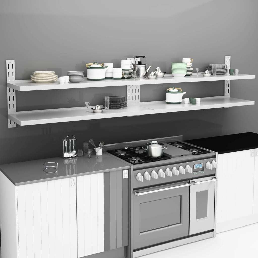 2-stufige Schwebende Wandregale 2 Stk. Edelstahl 300×30 cm , Wandregale Design 2024