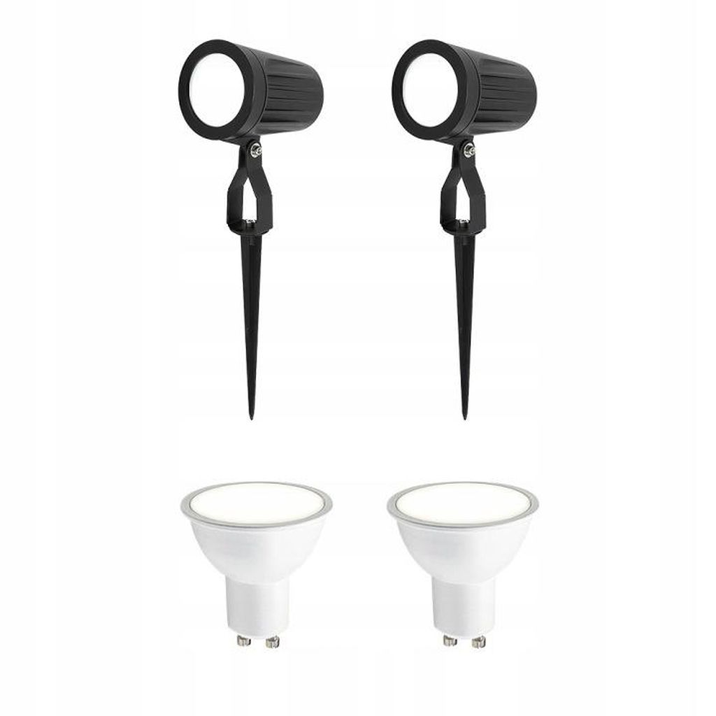 2er-Set | GU10-Gartenspot zum Einstecken, IP65, schwarz, Aluminium, OPTIC-G | HOROZ + FARI-Glühbirne 4000K 5,5W GU10 EDO777460