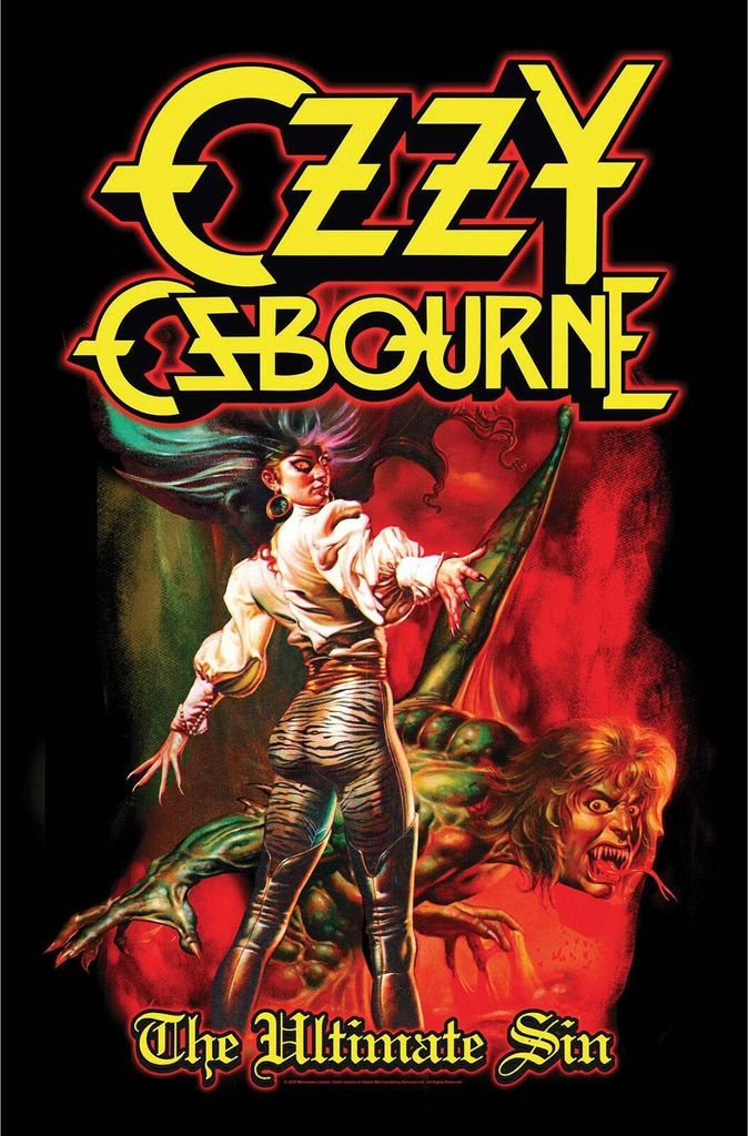 Ozzy Osbourne - Poster "The Ultimate Sin", Stoff RO6220 (106 cm x 70 cm) (Schwarz/Rot/Gelb)