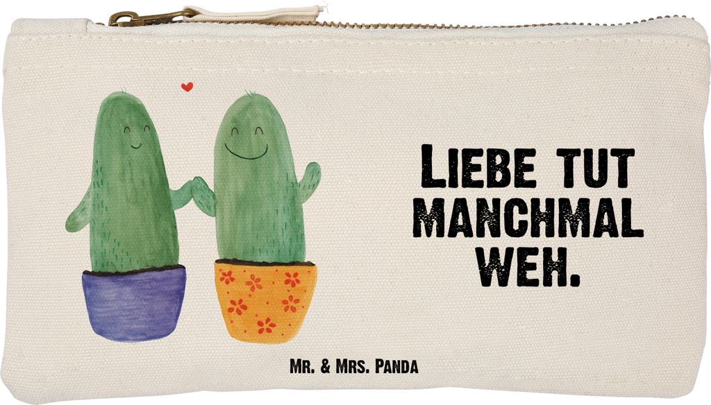 Mr. & Mrs. Panda Federtasche Kaktus Liebe Größe S Klein - Weiß - Geschenk, pencil case, Schlampermäppchen, Hochzeit, Kulturbeutel, Trennung, ko...