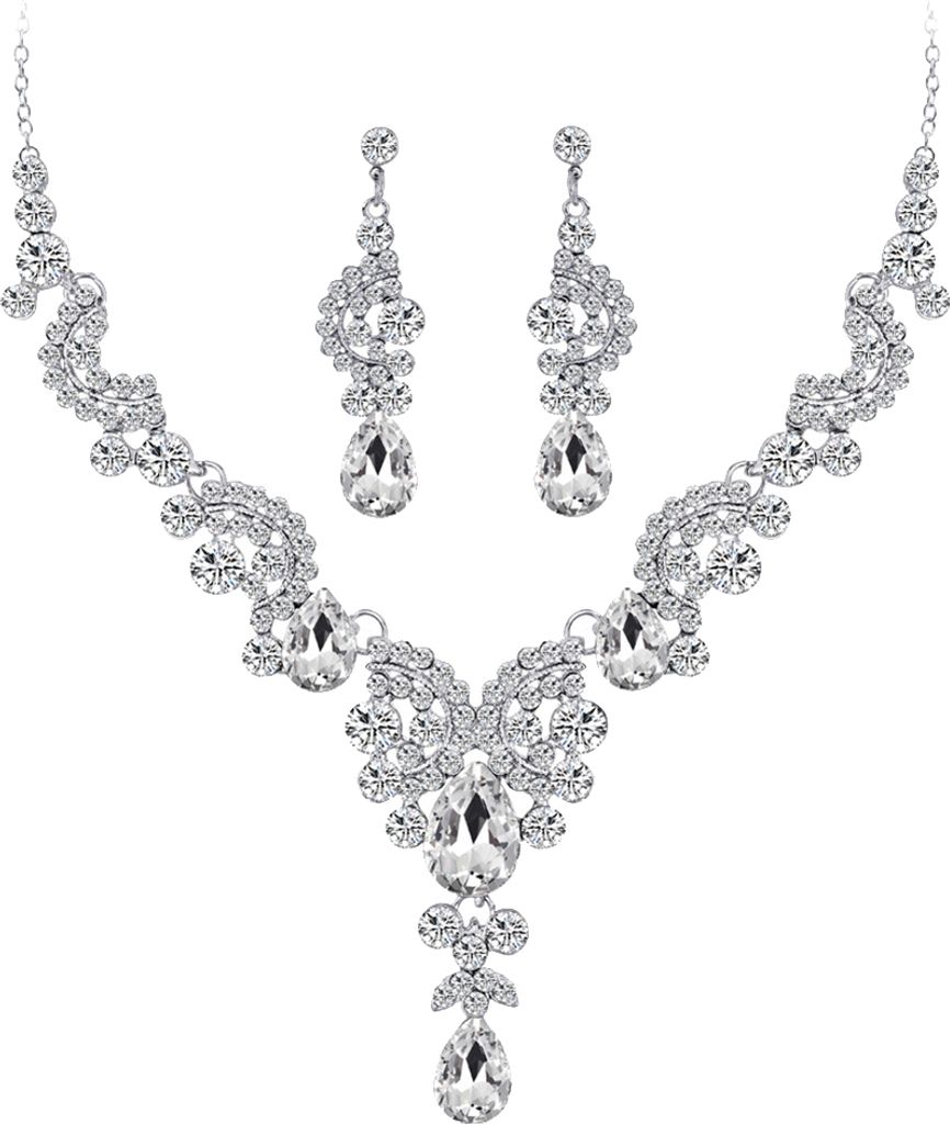s Schmuckset mit Wassertropfen und Strasssteinen für Hochzeit, Brautschmuck, Halskette, Ohrringe-1#
