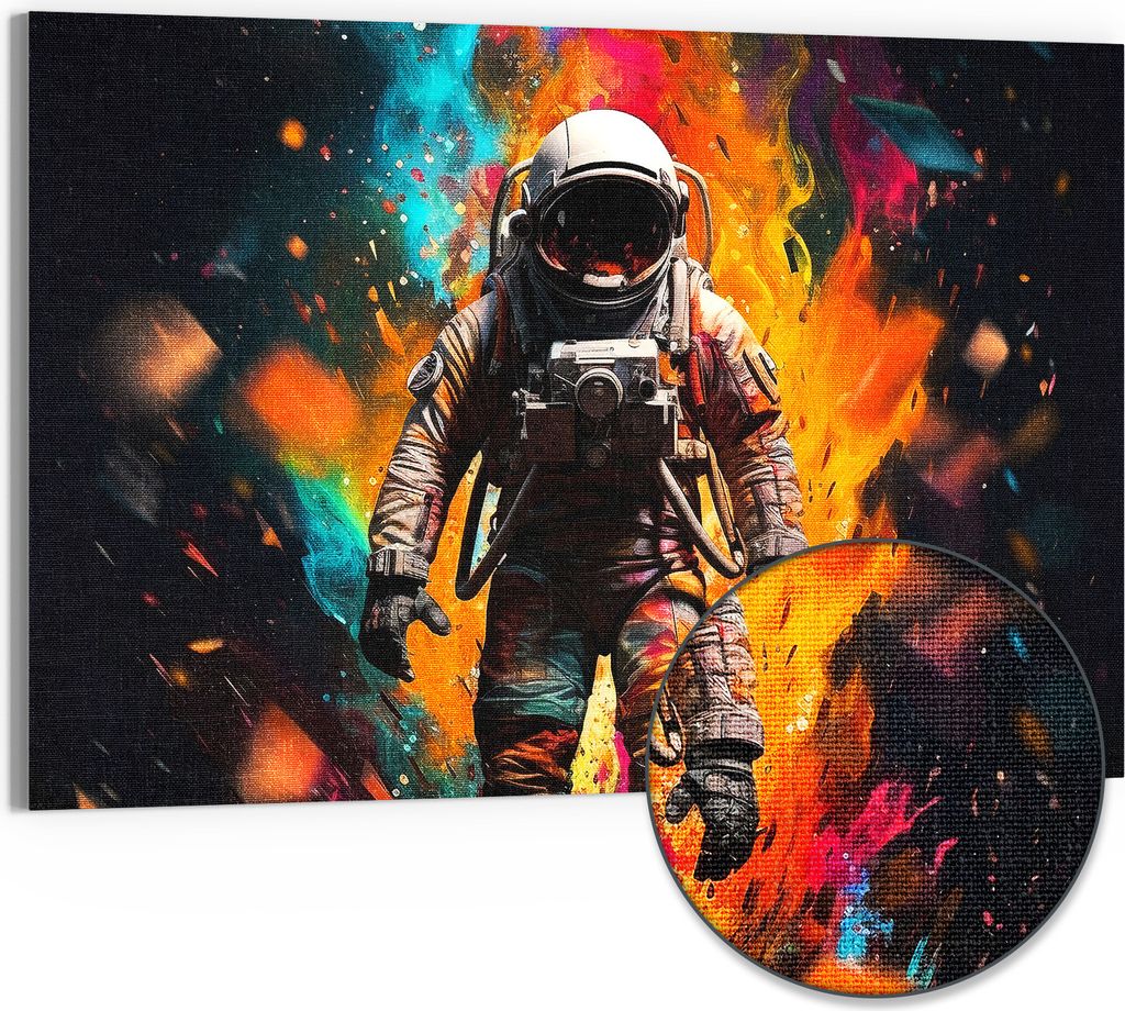 DEQORI Hybrid Leinwand Bild 90x60 cm 'Kosmische Reise' Wandbild Glas flach modern