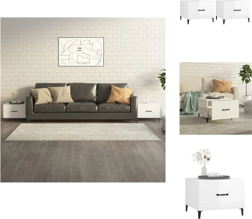 Set Tavolini Soggiorno vidaXL 50x50 cm Bianco Lucido Metallo 2 pz