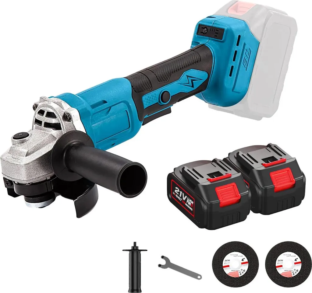 Smerigliatrice angolare a batteria - 125 mm 21 V - Motore brushless 1000 W - 3 livelli - 13000 giri/min - 2 batterie - Spina UE - Braun