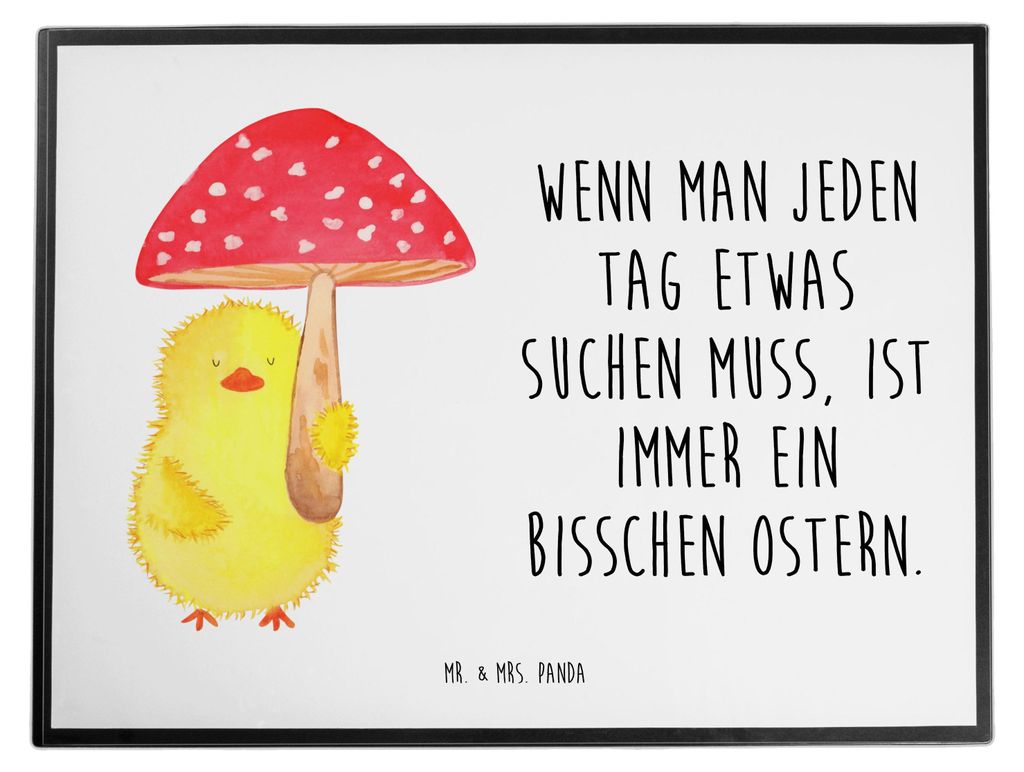 Mr. & Mrs. Panda schreibtischunterlage Küken Fliegenpilz - Weiß - Geschenk, Ostern, Ostergrüße, schreibtischunterlagen, tischpad, Glückspilz, ...
