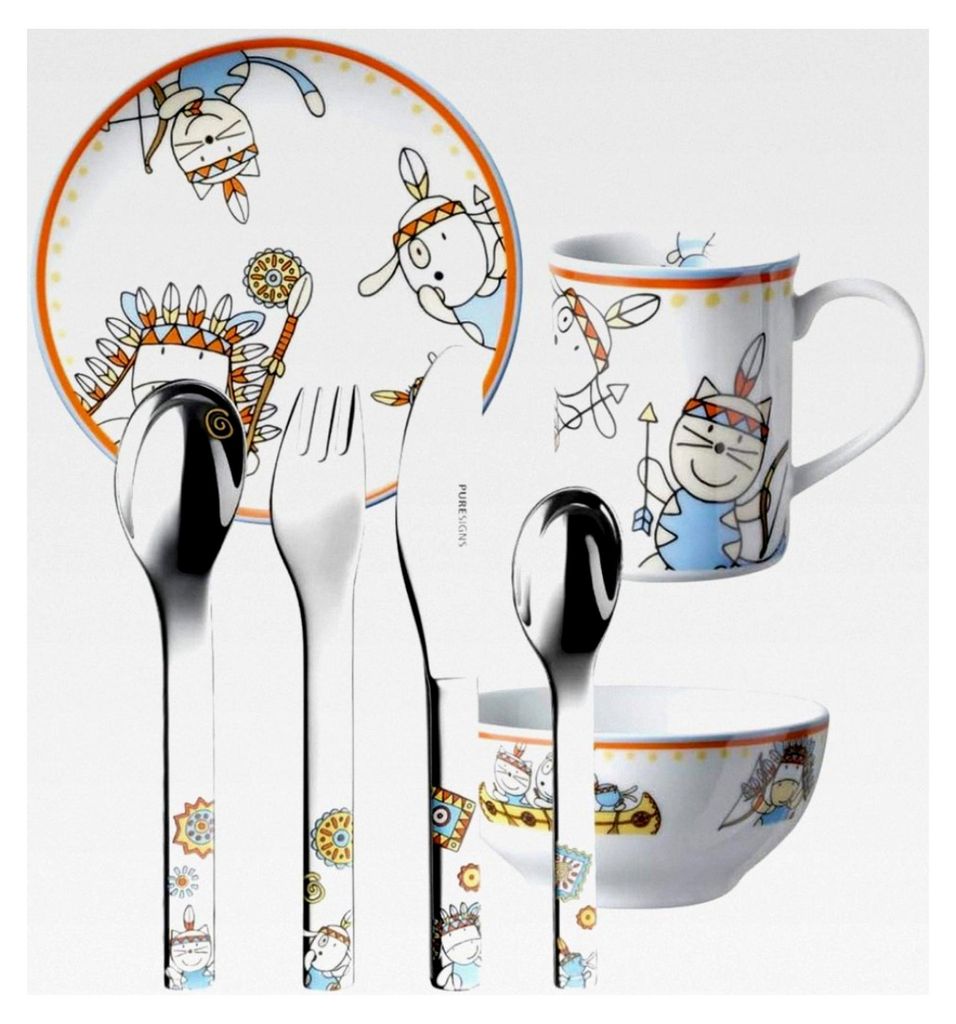 Kinderset Moema mit Gravur (z.B. Namen) 7-teilig von Puresigns inkl. Namensgravur auf der Rückseite des Kinderbestecks, Taufgeschenke für Mädche...
