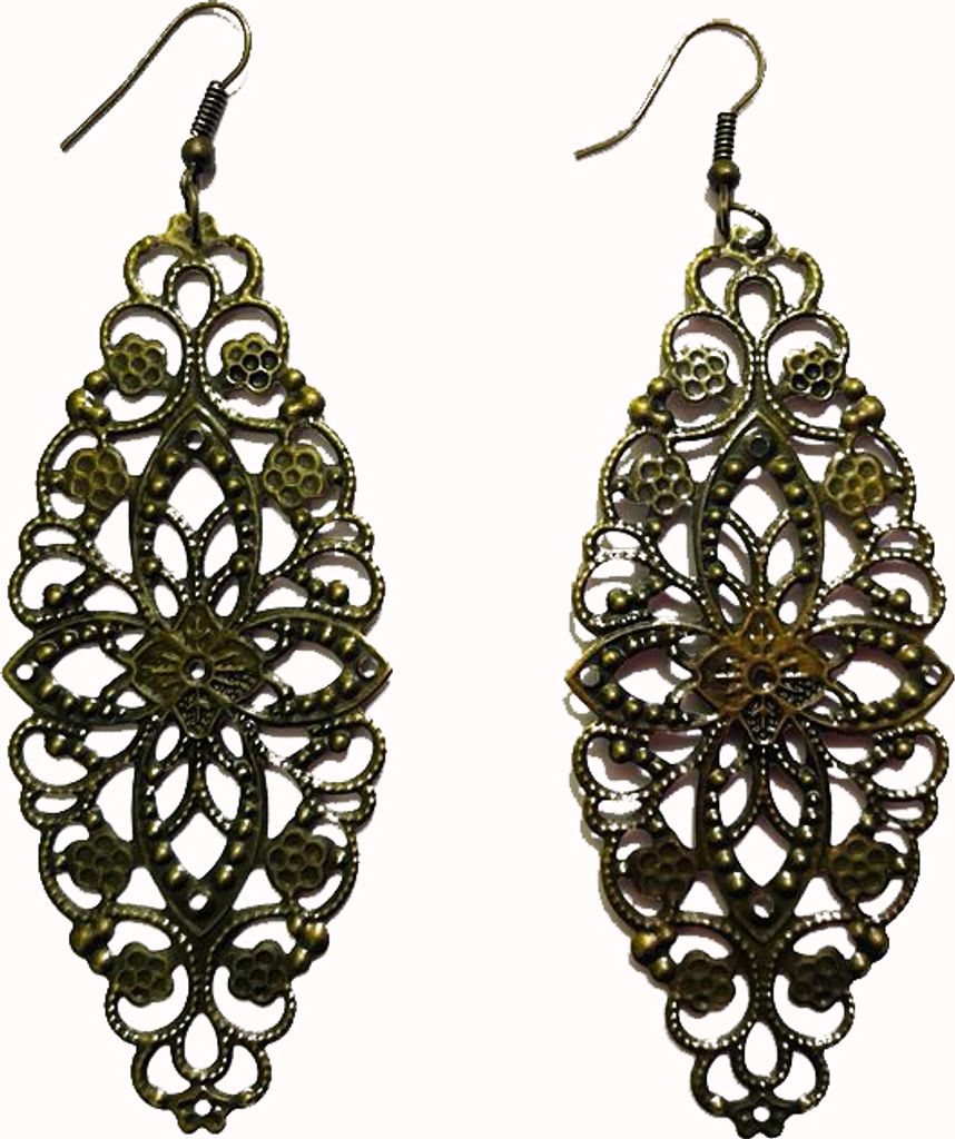 Blume Ornament Ohrringe Miniblings Hänger Indien Metall Bronze lang