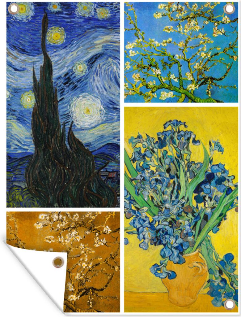 MuchoWow 30x40 cm Outdoor-Poster Gartendeko Sichtschutz Garten Poster für den Garten Collage - Van Gogh - Sternennacht