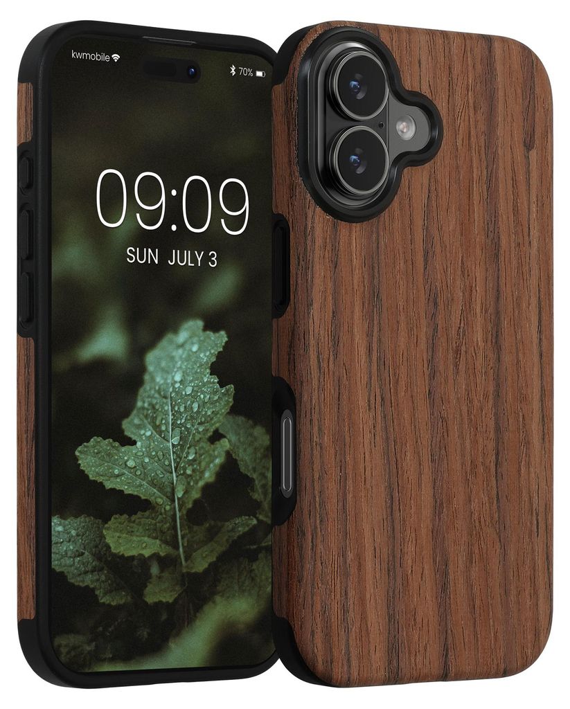 kwmobile Hülle kompatibel mit Apple iPhone 17 - Holz TPU Case Handy Schutzhülle - Backcover Cover Holz Maserung Braun