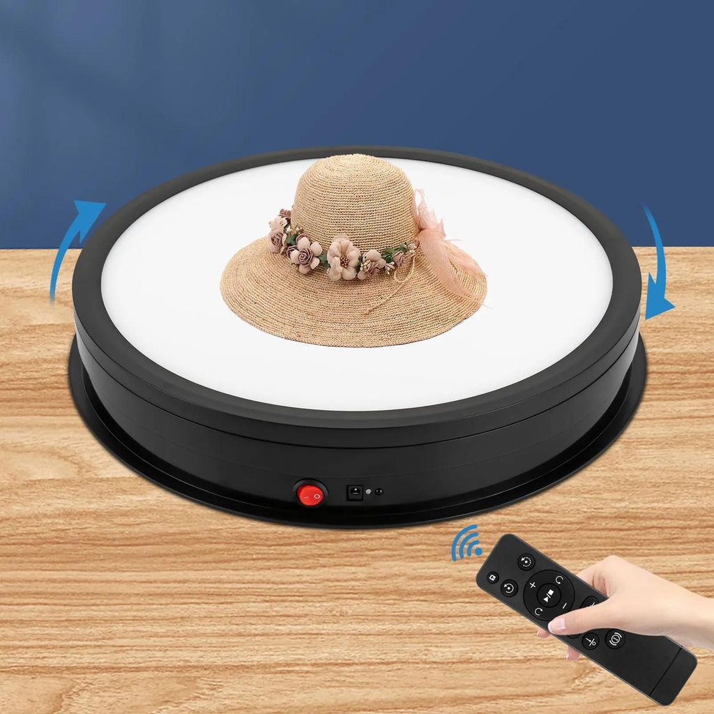 Elektrische Drehscheibe - Motorisierte Drehplattform - 360° Rotation - Ø 42 cm - 50 kg Traglast - Fernbedienung - 100–240 V - Rund - Schwarz