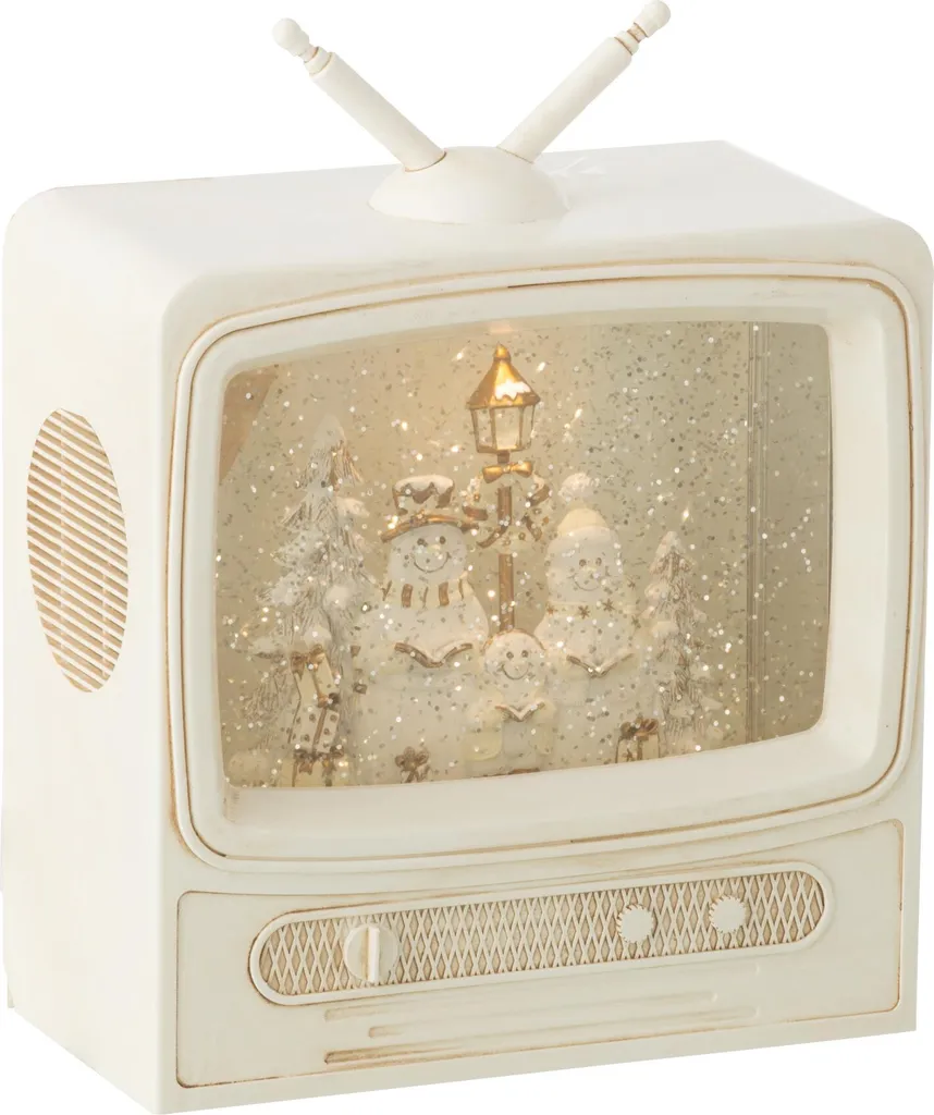Globe d'Eau Télévision J-Line Blanc pour Centre de Table Noël Chic
