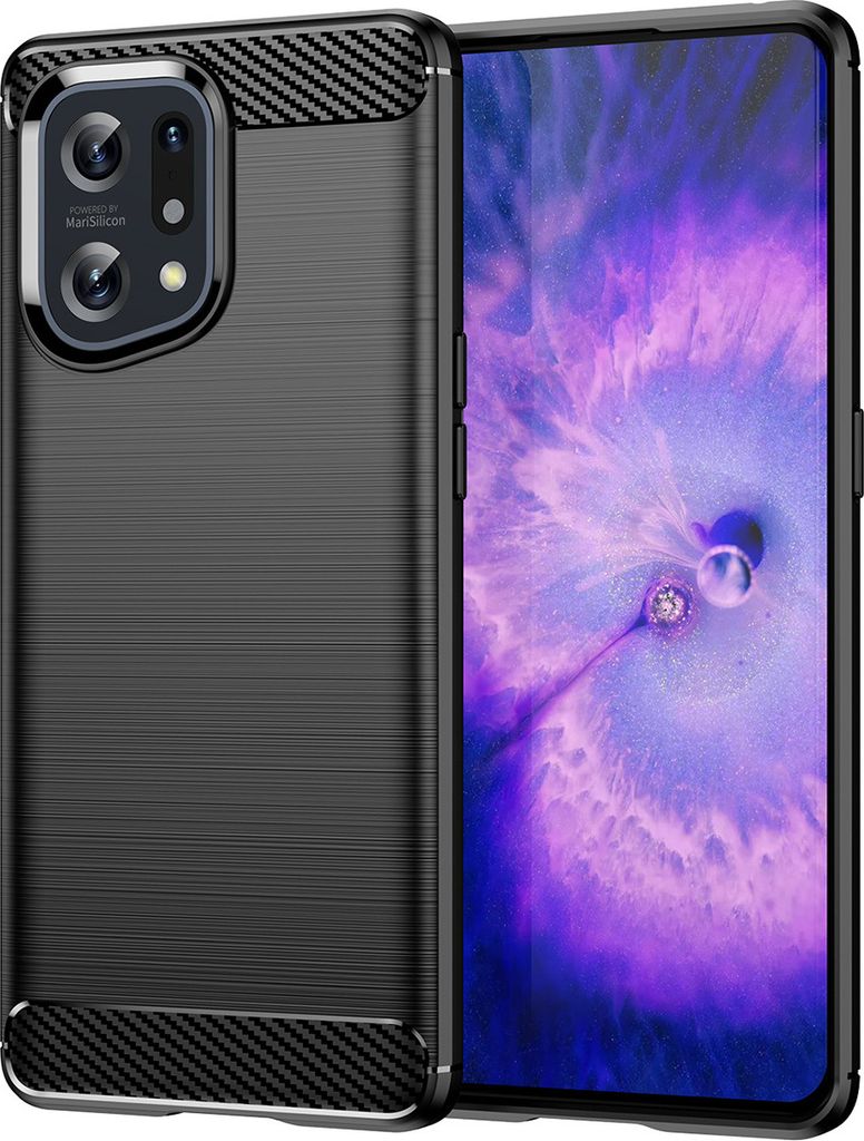 OPPO Find X5 Hülle, Carbon-Faser TPU Silikon Stoßfest Schutzhülle für OPPO Find X5 Schwarz