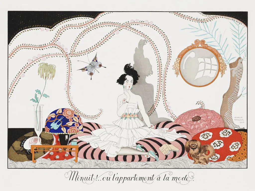 Stampa Artistica George Barbier Minhuit 100x75cm per Barber Shop