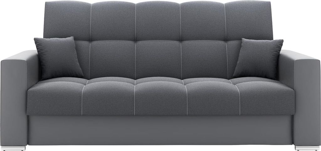 LIKMA Schlafsofa 3-Sitzer Evita Dunkelgrau + Grau Kunstleder – Ausziehbare Couch 220×91×85 cm mit Bettfunktion, Bettkasten & 2 Kissen