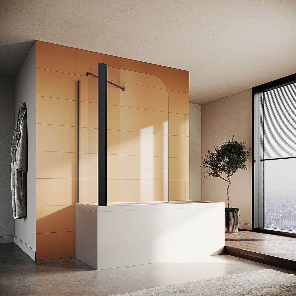 SONNI Badewannenaufsatz Faltwand,Duschwand für Badewanne 80 x 140 cm NANO ESG 6mm Glas,mit Seitenwand 70x140 cm,Schwarz Duschabtrennung