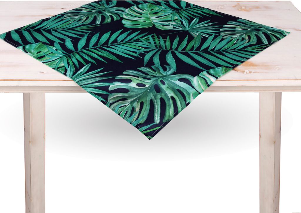 Tischdecke Sommer mit brillantem Druck ( Mitteldecke 80x80cm ) "Blätter" Frühling Tischdekoration für den Esstisch - Unterlage
