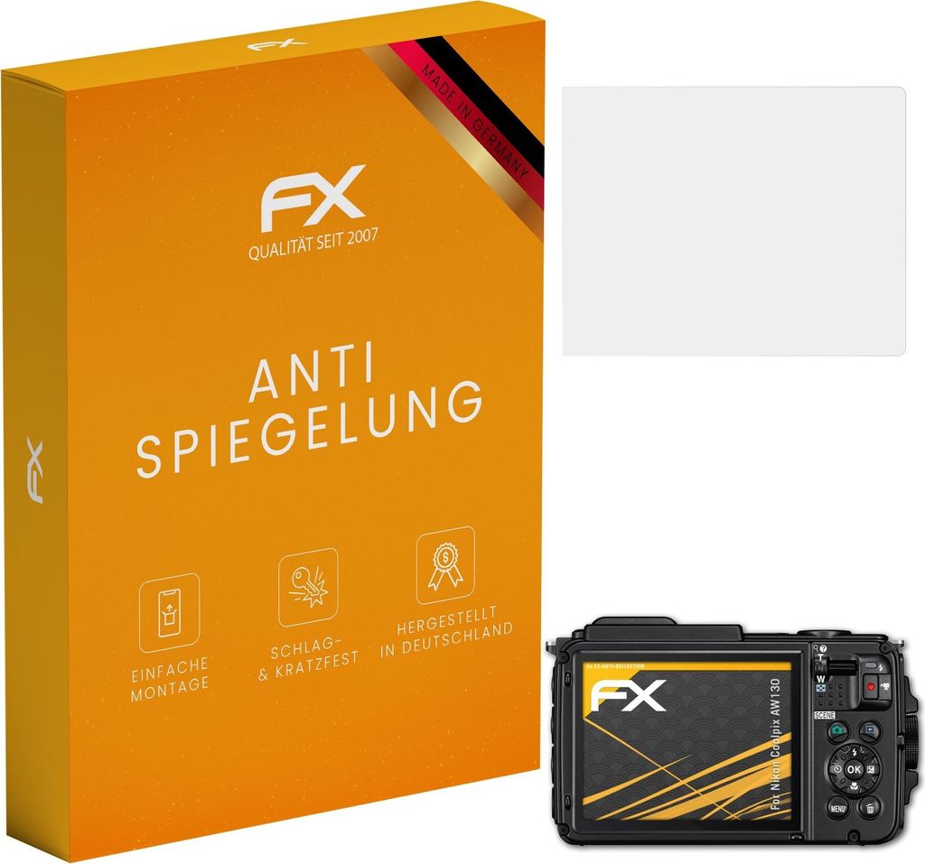 atFoliX FX-Antireflex 3x Schutzfolie kompatibel mit Nikon Coolpix AW130 Displayfolie