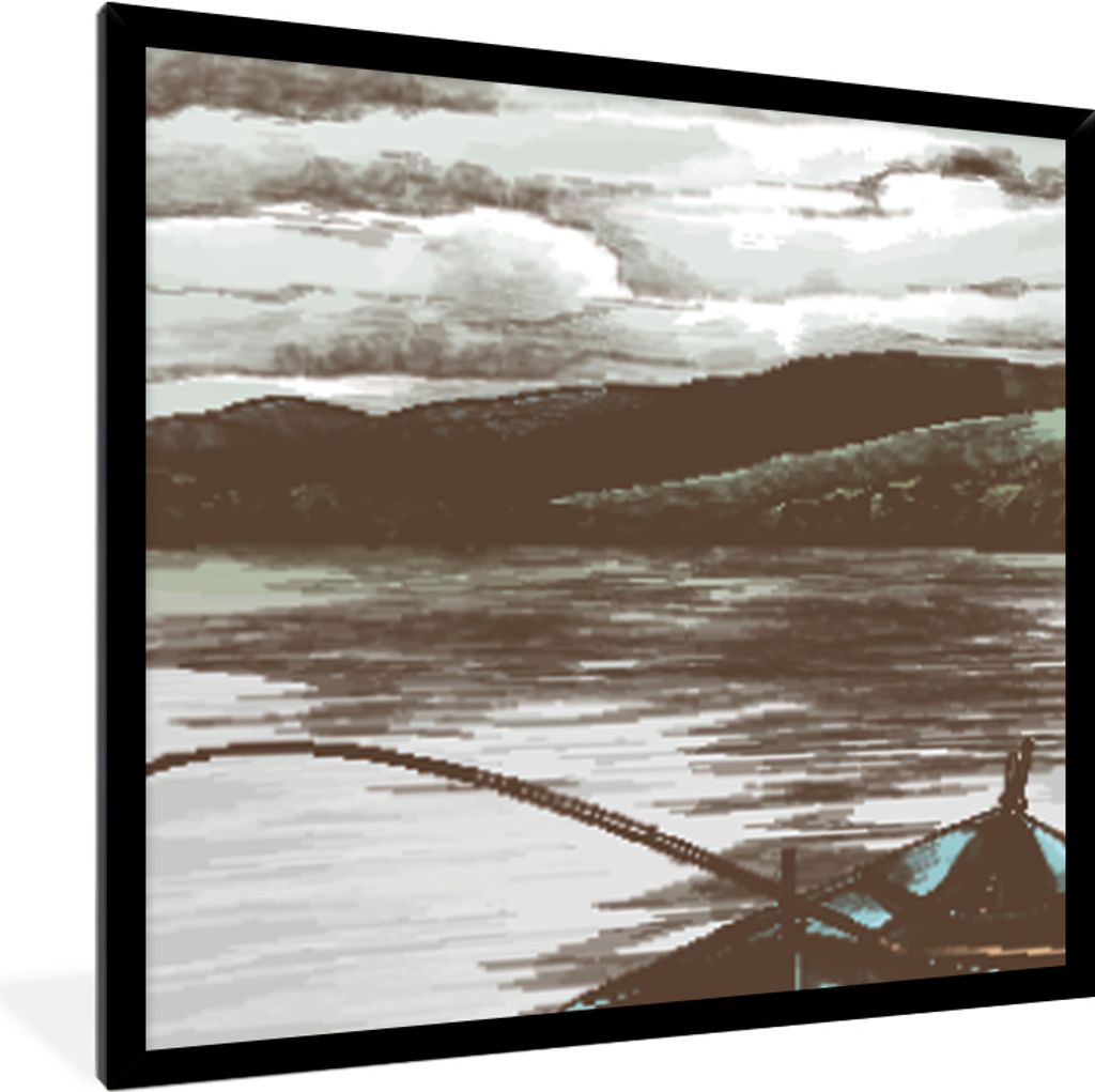 MuchoWow MuchoWow Gerahmtes Poster Boot - Meer - Angelrute 40x40 cm - Poster mit zchwarzem Bilderrahmen - Mit Rahmen - Wanddekoration Schlafzimmer