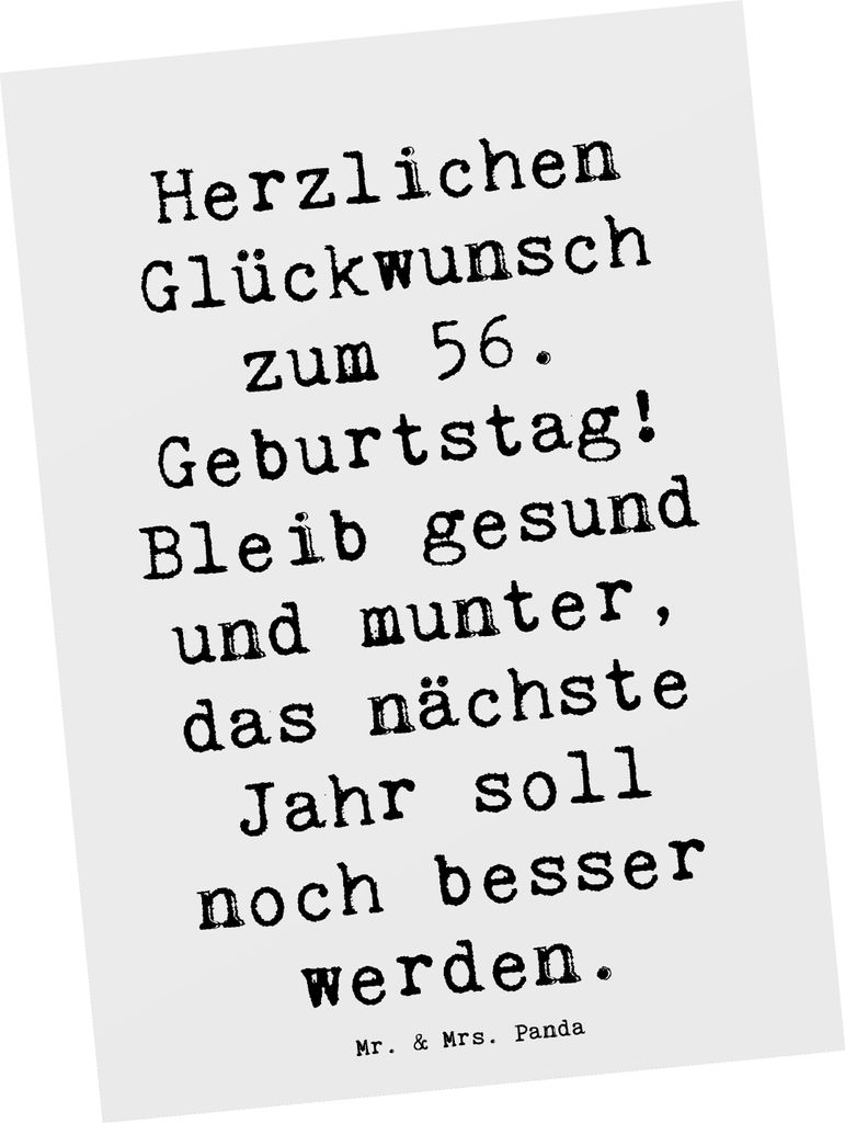 Mr. & Mrs. Panda bildkarte Spruch 56. Geburtstag Freude - Weiß - Geschenk, Gratulation, Herzlichen Glückwunsch, Ansichtskarte, Happy Birthday, gl...