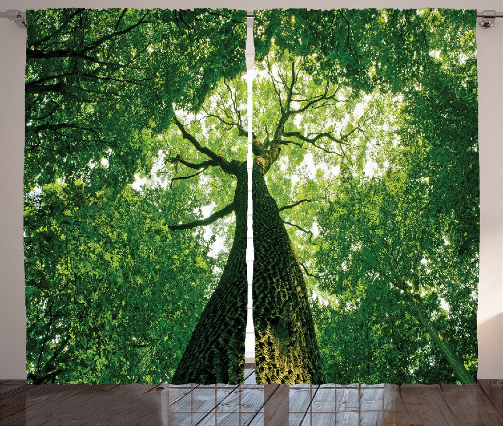 ABAKUHAUS Natur Rustikaler Vorhang, Blätter Baum-Zweig, Wohnzimmer Universalband Gardinen mit Schlaufen und Haken, 280 x 175 cm, Grün Hellgrün B...