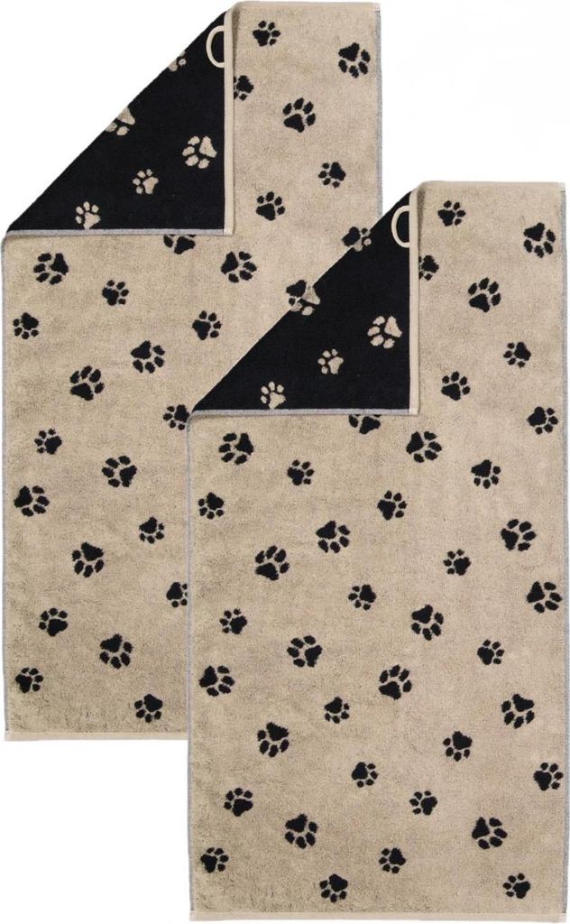 2 Stück Cawö We love Dogs Handtücher 6247-93 Pfoten Schwarz Produktbild 