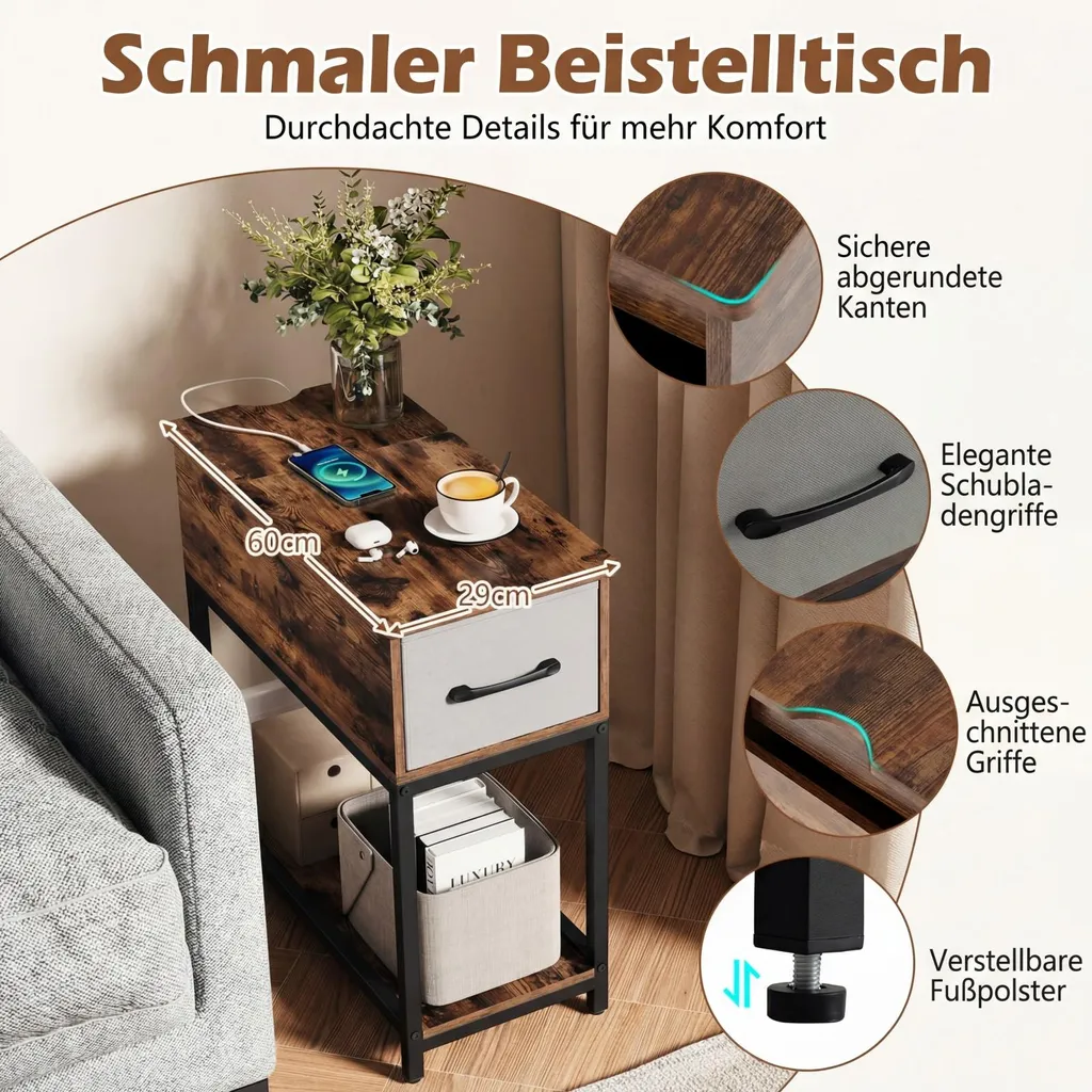 Table d'appoint étroite : fini les câbles emmêlés grâce aux prises USB - 7