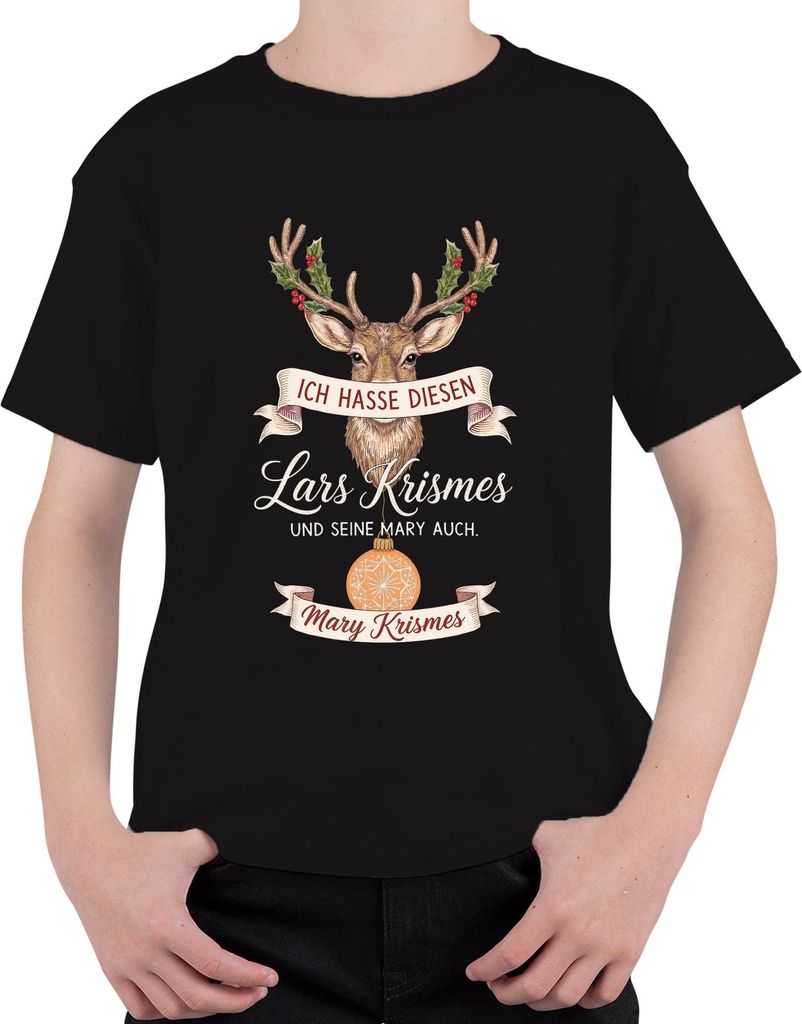 Ich hasse diesen Lars Krismes und Mary Weihnachten lustig Hirsch Uni Kinder T-Shirt, Schwarz, 104