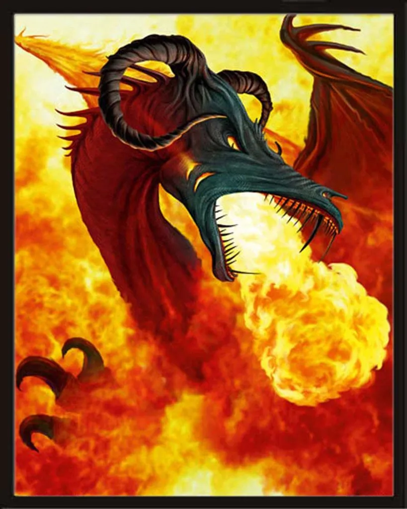 Mini Poster Drago di Fuoco Fantasy + Cornice Shinsuke MDF 31,5x31,5
