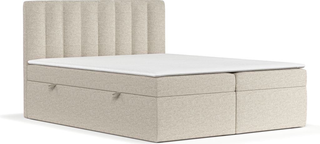 Boxspringbett Livia Interiors Novento, Bett 160x200 cm mit Bettkästen, Doppelbett, H3 Bonell - Matratze und Topper, Webstoff Megan, Hellbeige