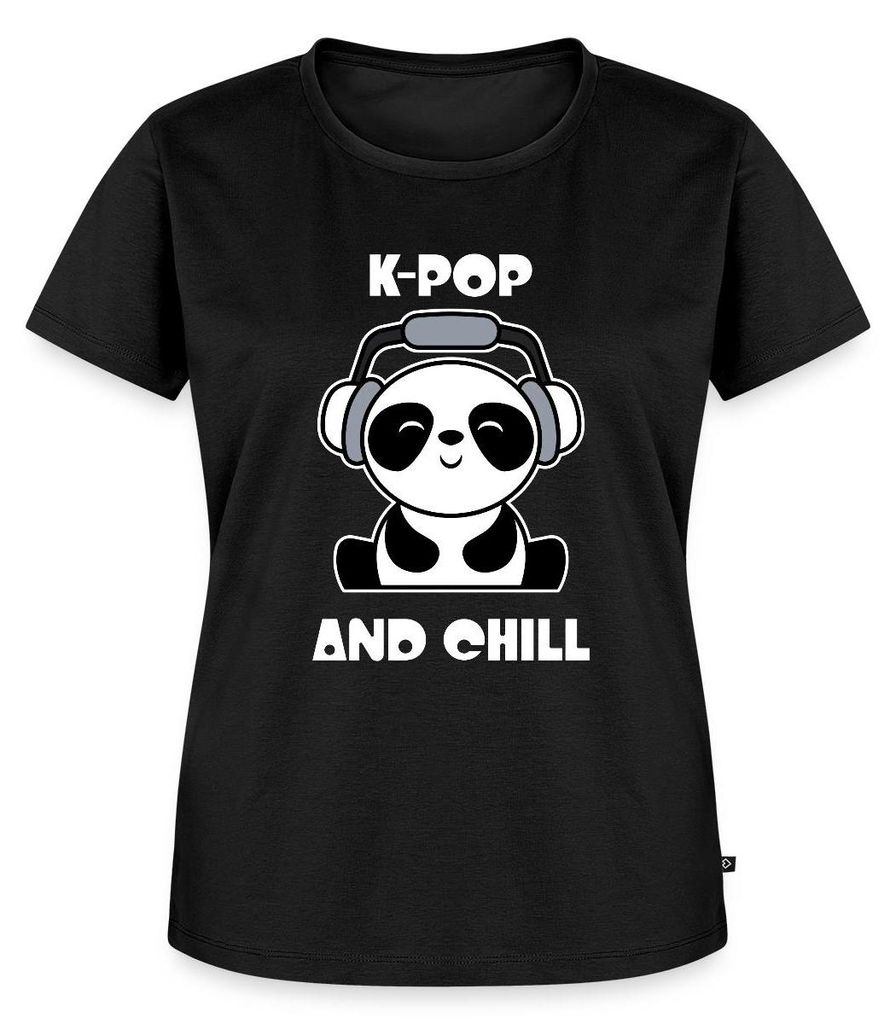 Spreadshirt K-Pop And Chill Mit Süßem Panda Frauen Premium T-Shirt, XL, Schwarz