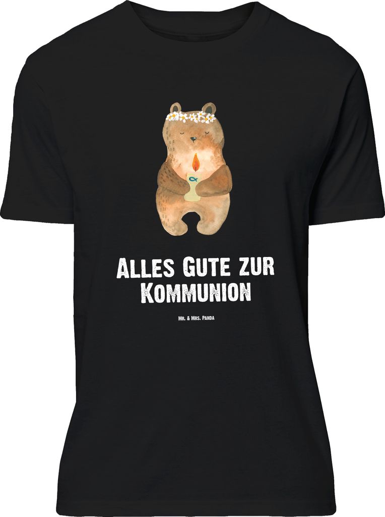 Mr. & Mrs. Panda Größe M T-Shirt Bär Kommunion - Schwarz - Geschenk, Shirt, Tshirt, Katholisch, mit Spruch, Gottes Segen, Teddy, Herren, Taufkerze