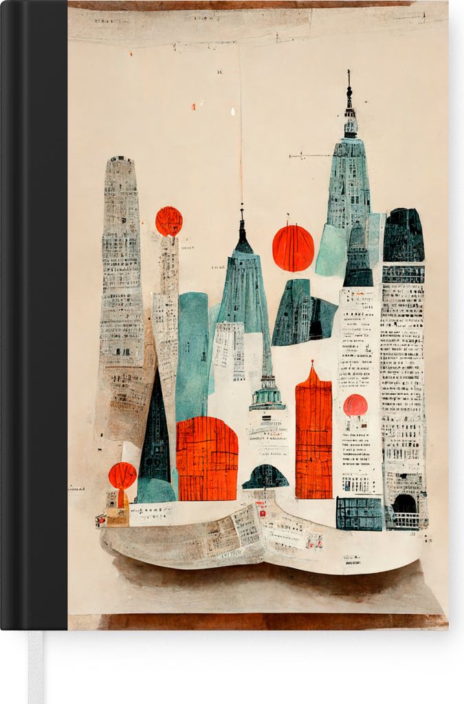 MuchoWow Notizbuch Tagebuch Haushaltsbuch Notebook A5 Vintage - Rot - Farben - Stadt - Skyline - Notizblock - Notizheft - Notebook - Schreibblock...