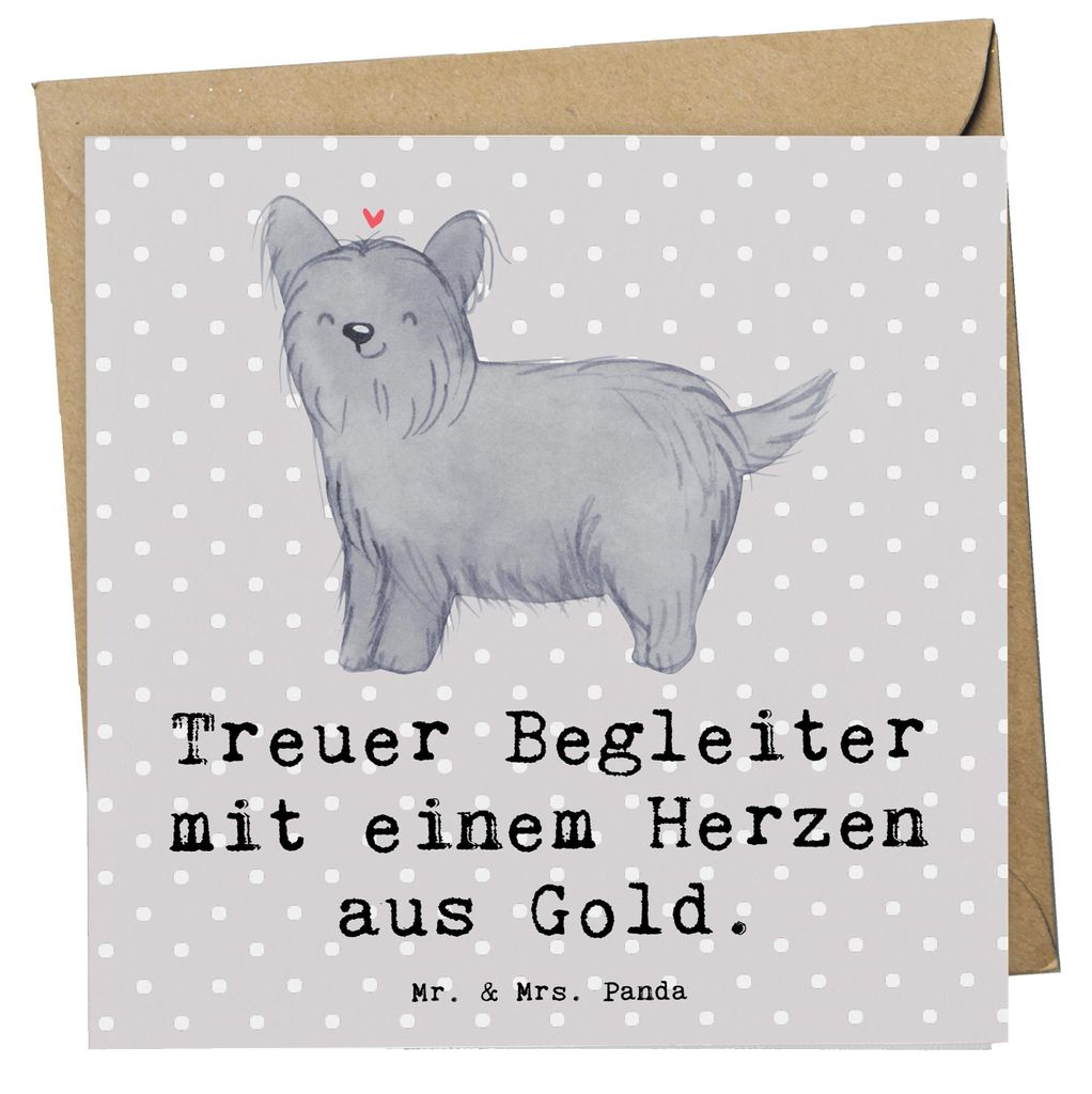 Mr. & Mrs. Panda Grußkarte Skye Terrier Herz - Grau Pastell - Geschenk, Freundschaft, doppelkarte, Hundetreue, Klappkarte, Hunderassen, faltkarte,...