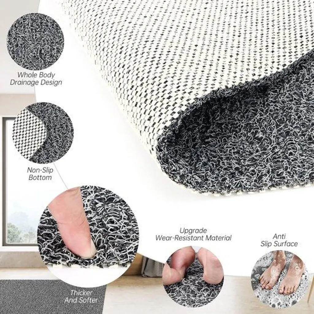 Tapis de douche antidérapant PVC 60x60 cm lavable - Noir et Gris