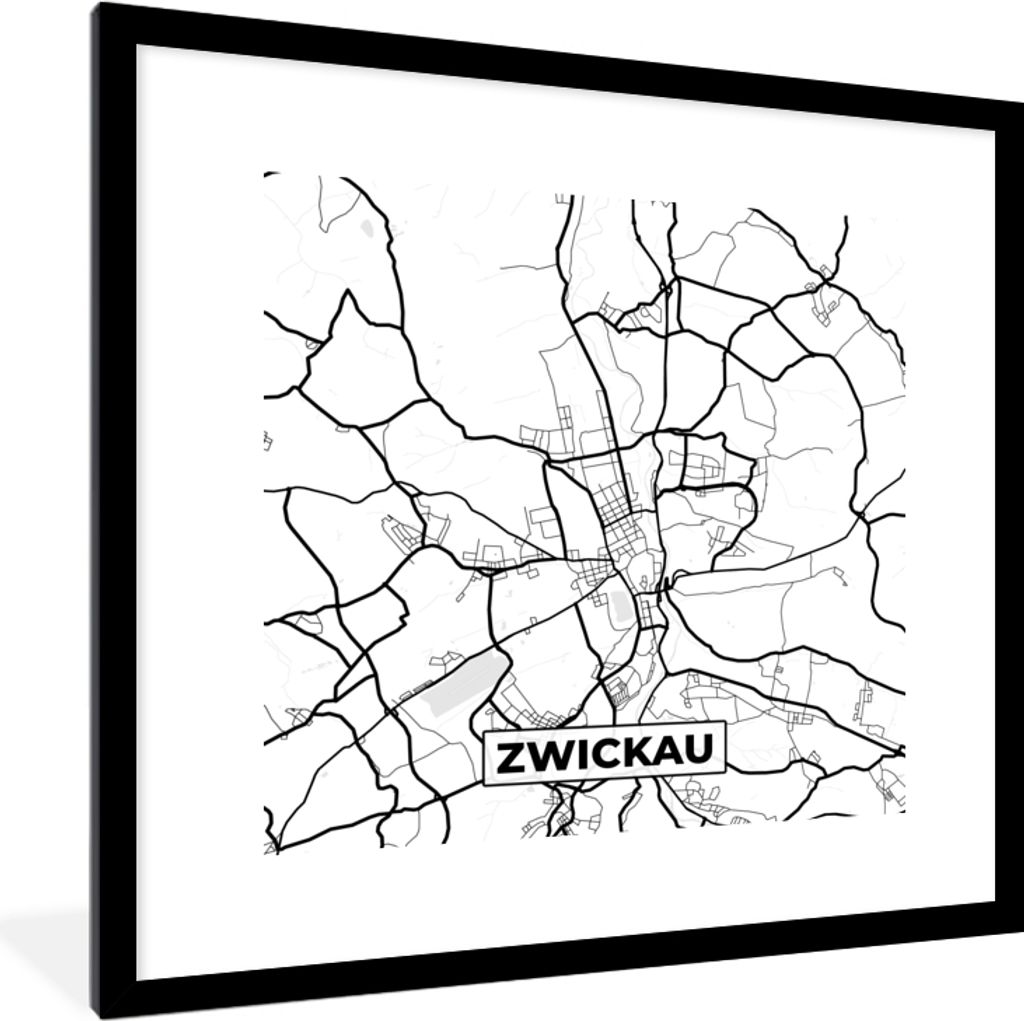 MuchoWow Gerahmtes Poster Stadtplan - Stadtplan von Zwickau - Zwickau 40x40 cm - Poster mit Schwarzem Bilderrahmen Wandposter Rahmen Foto Bilder ...
