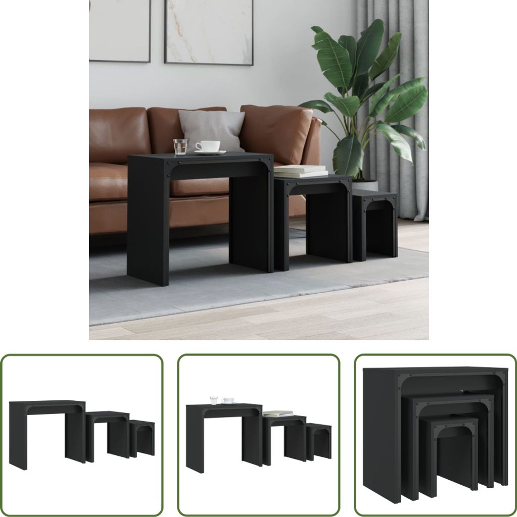 The Living Store Satztische 3 Stk. Schwarz Holzwerkstoff