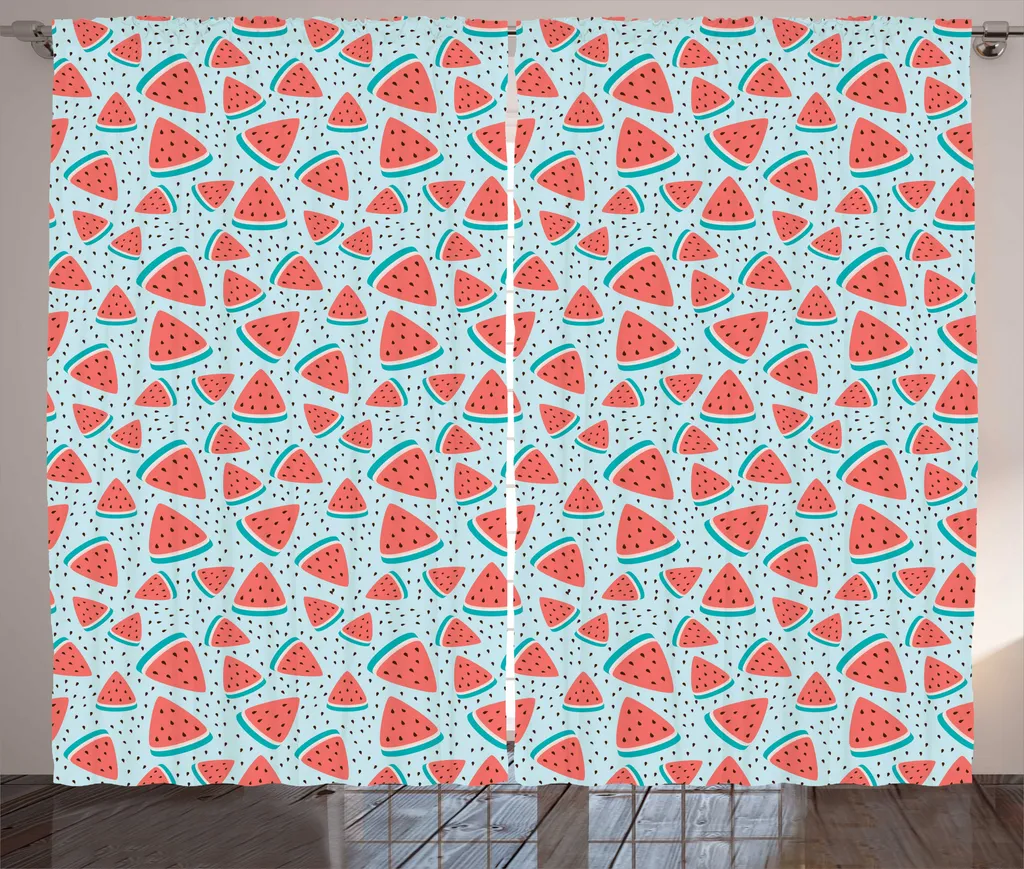 Rideau à ruban froncé ABAKUHAUS à motifs pastèque corail bleu 280x225cm