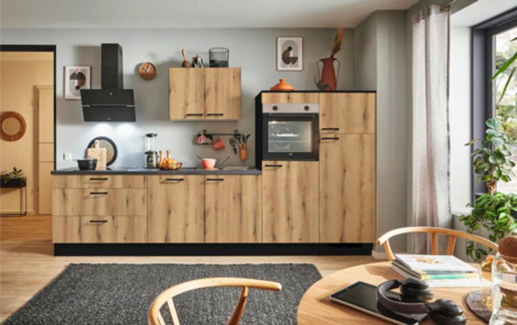 PICCANTE Plus Küchenzeile ohne Geräte Casual 340 cm evoke eiche matt vormontiert Variante rechts 4067368011112