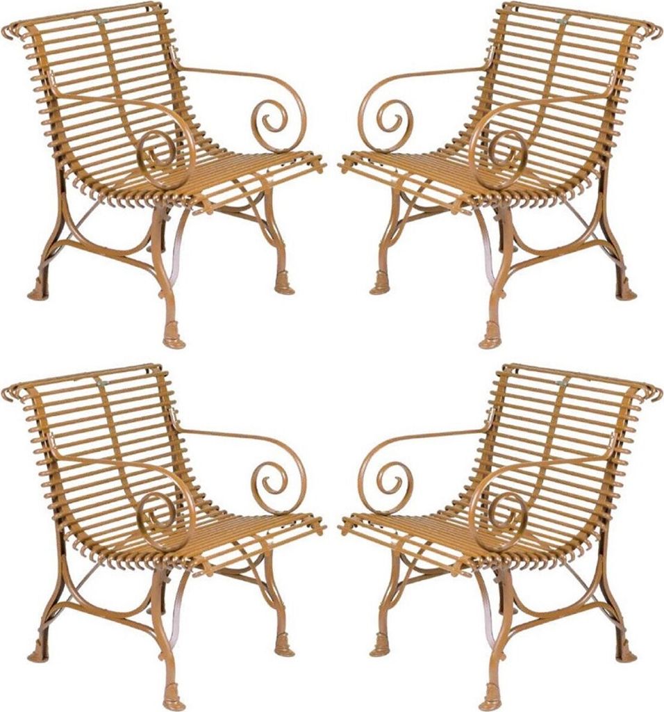 Casa Padrino Jugendstil Garten Stuhl 4er Set Braun 64 x 62 x H. 71 cm - Handgefertigte Schmiedeeisen Stühle mit Armlehnen - Nostalgische Schmiedee...