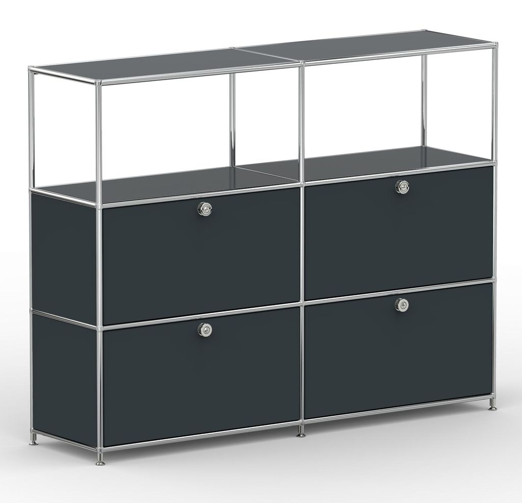 Hochschrank, 2 offene Fächer, 4 Klappen, Breite 152 cm, Anthrazit