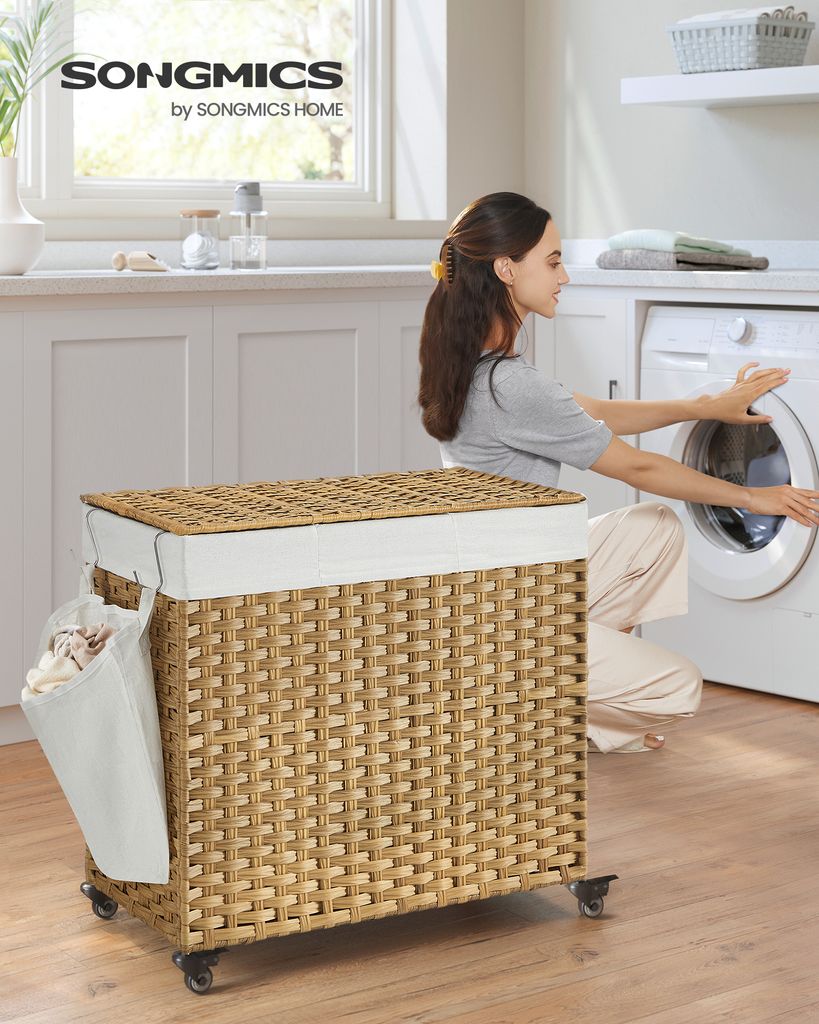 SONGMICS Wäschekorb, 160 L, mit Deckel, 3 Fächer, Produktbild 