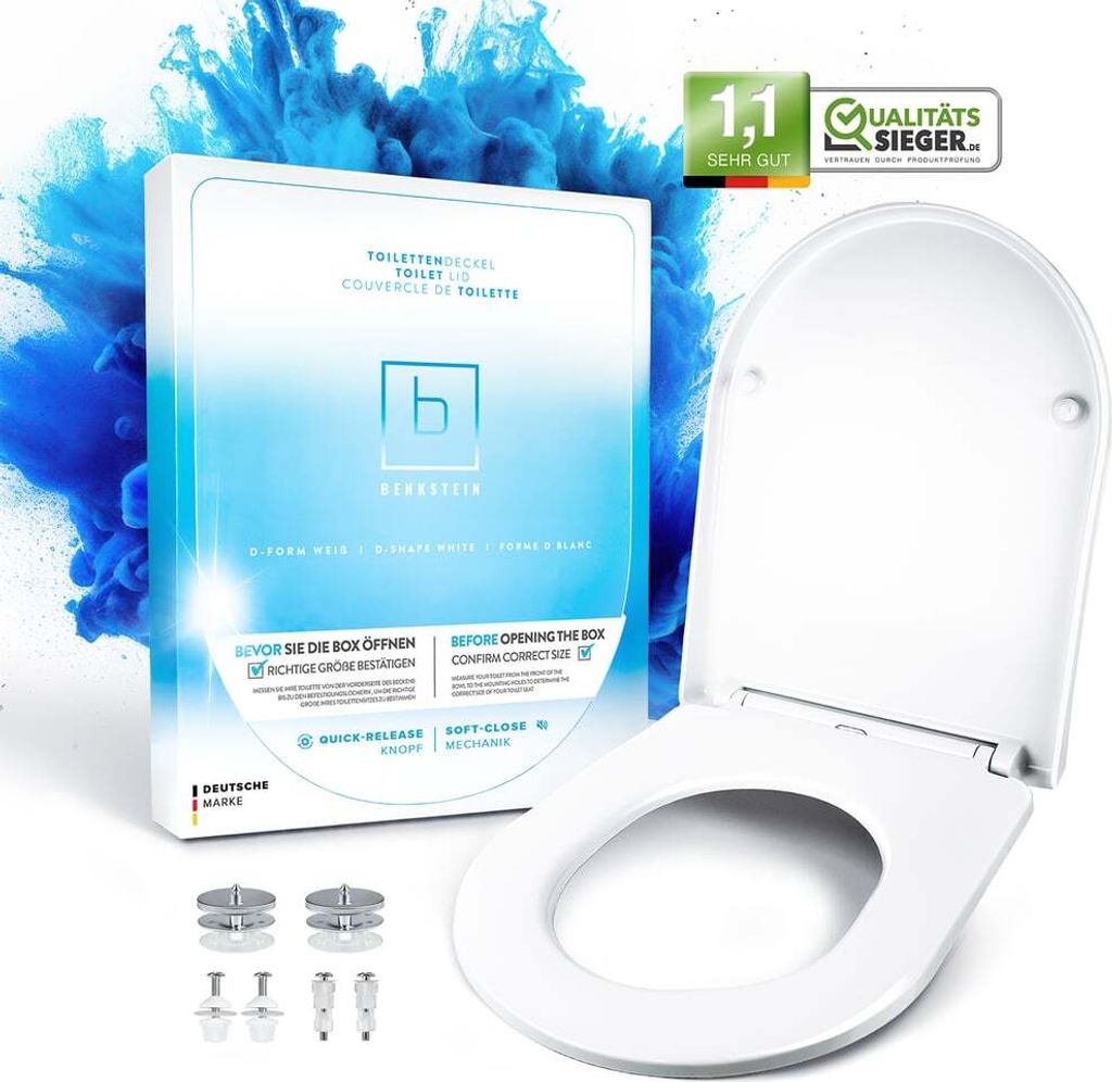 BENKSTEIN Premium Toilettendeckel - antibakteriell D-Form Produktbild 1