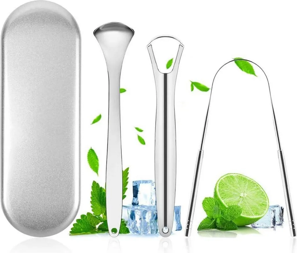 Gratte-Langue pour Haleine Fraîche et Hygiène Dentaire - Set Acier Rose