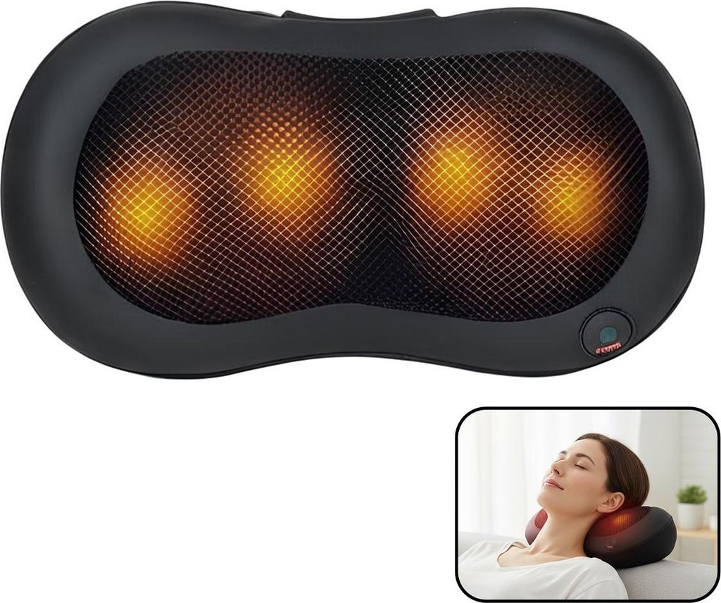 Avizar, Elektrisches Massagekissen 24W mit Wärme und LED, Schwarz