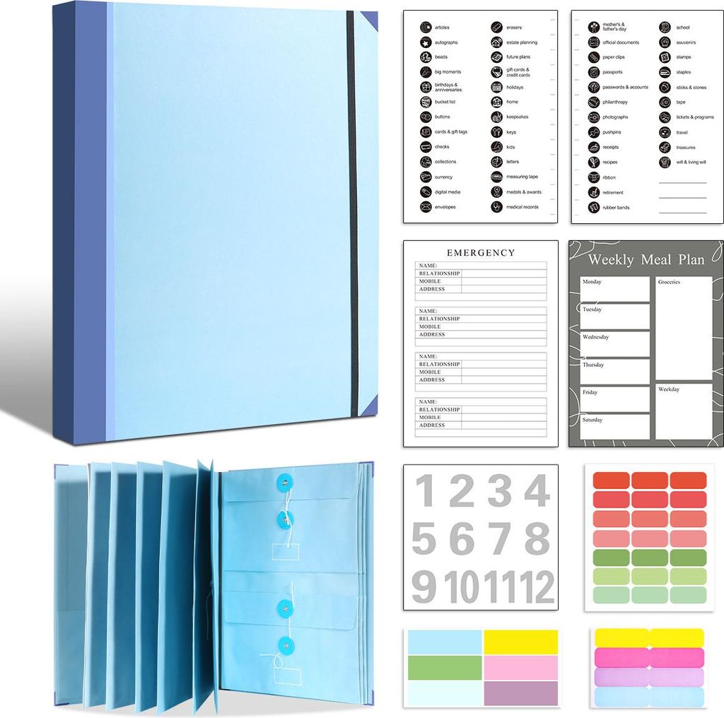 INF Akkordeon-Ordner – dick mit Aufklebern Blau