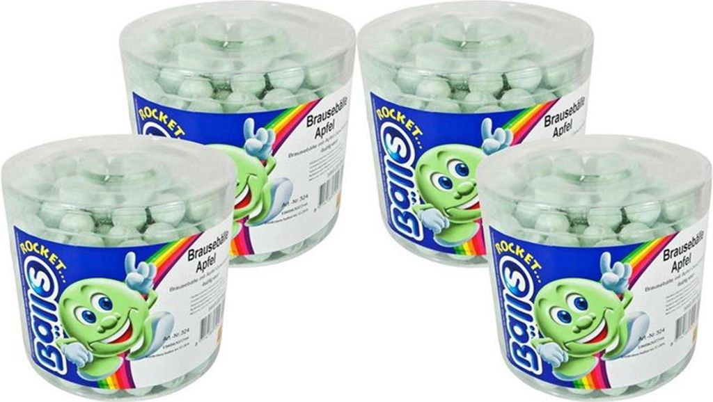 Rocket Balls Brausebälle Apfel 200 Stk.in der Dose Hartkaramelle mit Brausefüll
