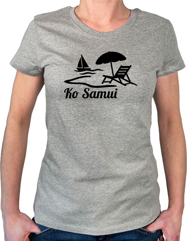 Huuraa Damen T-Shirt Ko Samui Inselmotiv Thailand XL Sport Grey Bio Baumwolle Fairtrade Damenshirt Geschenkidee