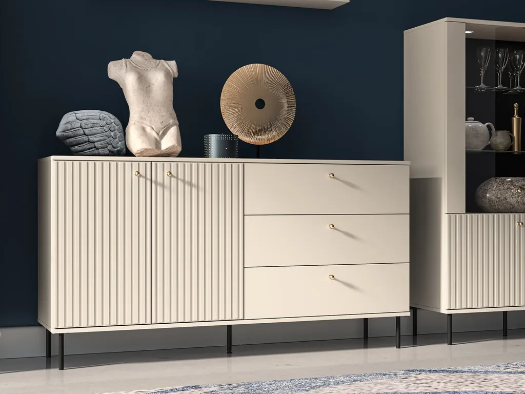 Buffet CALETTO 160 cm beige - Solution de rangement pour salon encombré